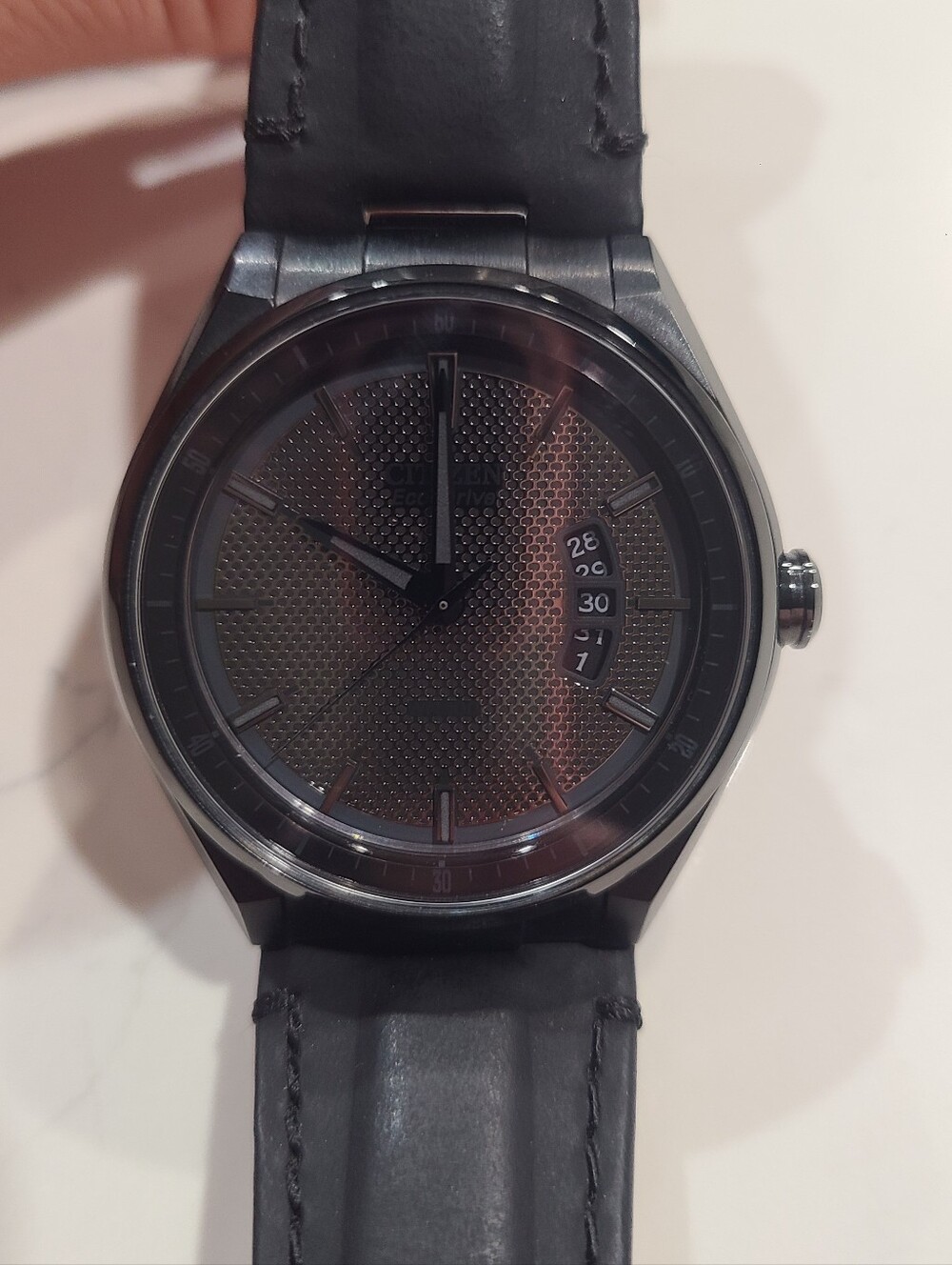 EUC ECO-DRIVE CITIZEN WEEKENDER WATCH BLACK LEATHER STRAP AW1135-19E - Picture 7 of 16